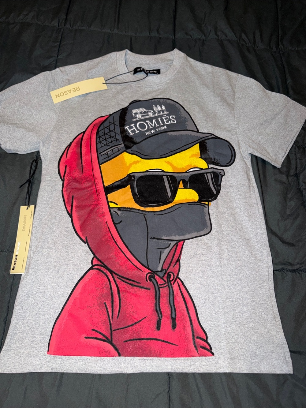 Reason Gray Tee with Red Hoodie Character Graphic